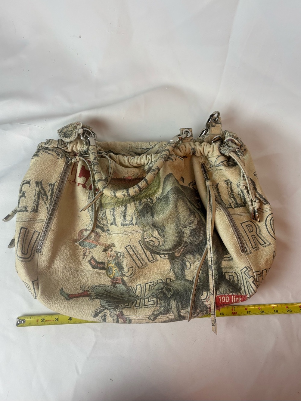 Massimo Trulli Circus Elephant Graphic Print Leather Shoulder Bag Limited Edit - Picture 10 of 11